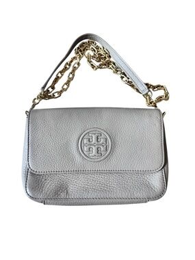 Tory Burch grey/beige crossbody Leather Shoulder Bag with Gold Chain